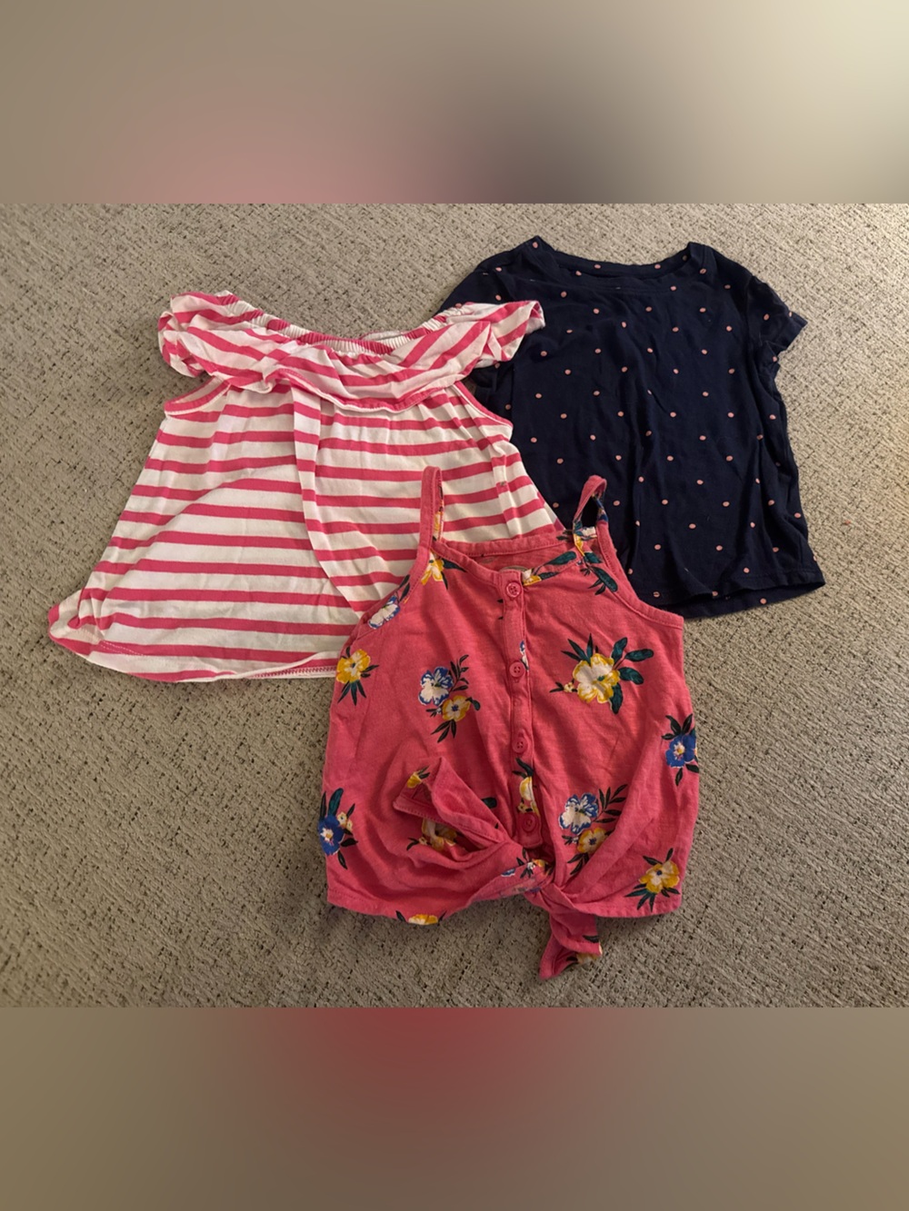 Old Navy Girls Pink Floral Tank + Pink Stripe Top + Navy Dot Tee